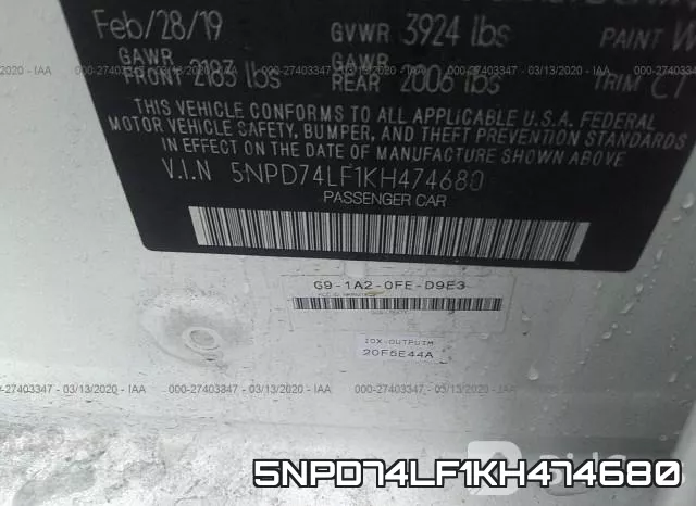 5NPD74LF1KH474680 фото 10