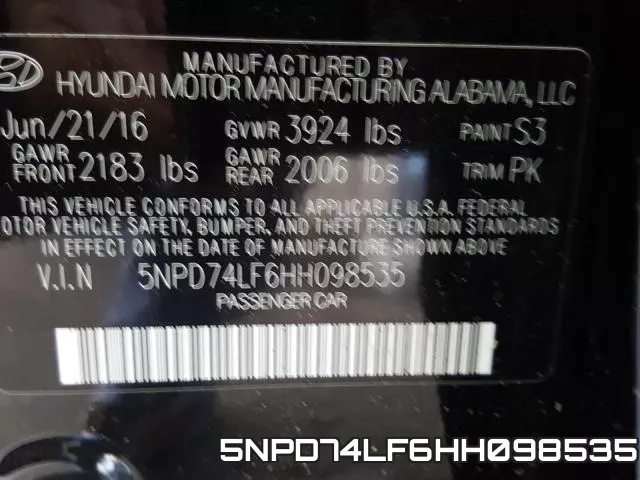 5NPD74LF6HH098535 фото 2