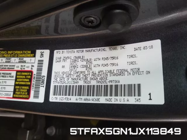 5TFAX5GN1JX113849 фото 2