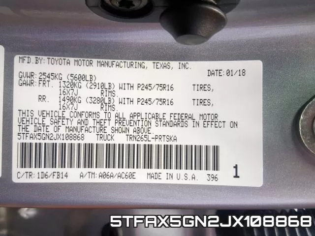 5TFAX5GN2JX108868 фото 2