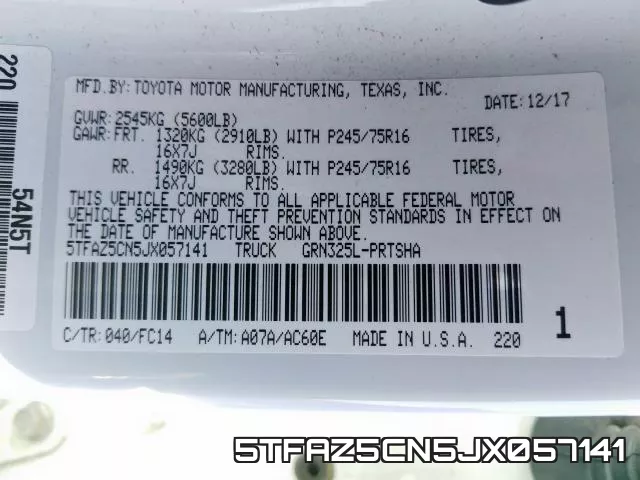 5TFAZ5CN5JX057141 фото 2
