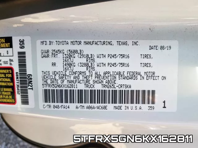 5TFRX5GN6KX162811 фото 2