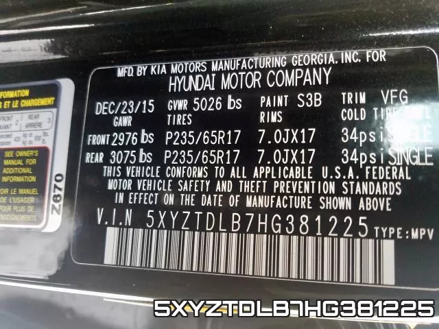 5XYZTDLB7HG381225 фото 2