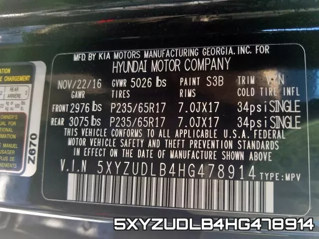 5XYZUDLB4HG478914 фото 2
