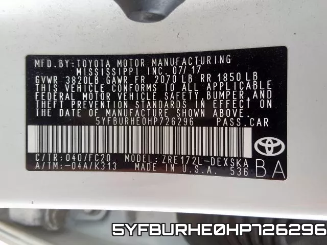5YFBURHE0HP726296 фото 2