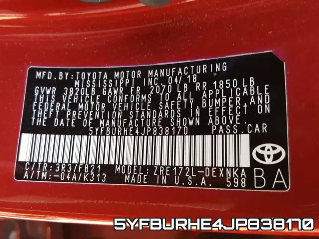 5YFBURHE4JP838170 фото 2