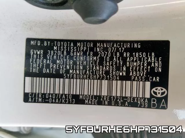 5YFBURHE6HP731504 фото 2