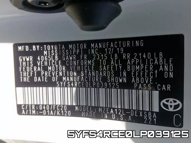 5YFS4RCE0LP039125 фото 2