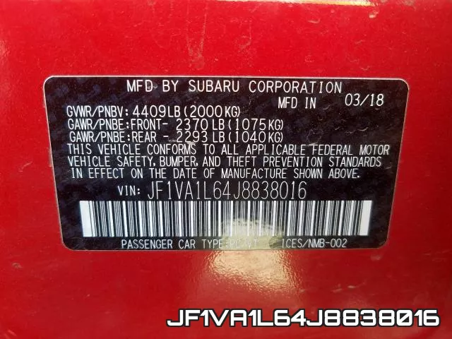 JF1VA1L64J8838016 фото 2
