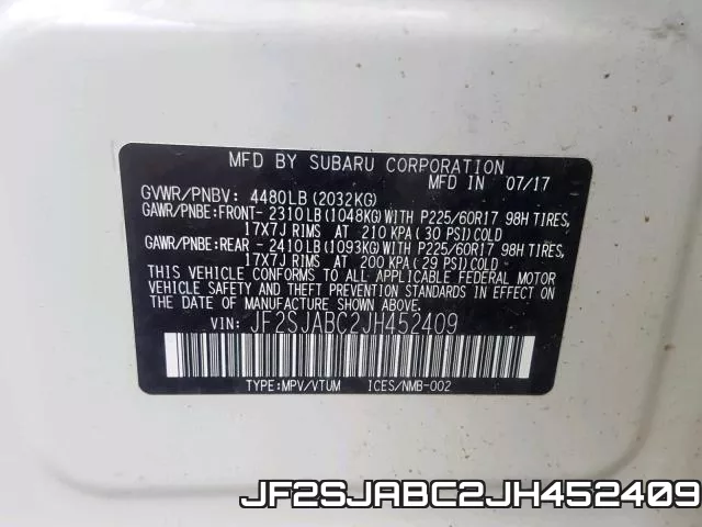JF2SJABC2JH452409 фото 2
