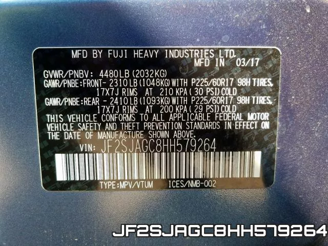 JF2SJAGC8HH579264 фото 2
