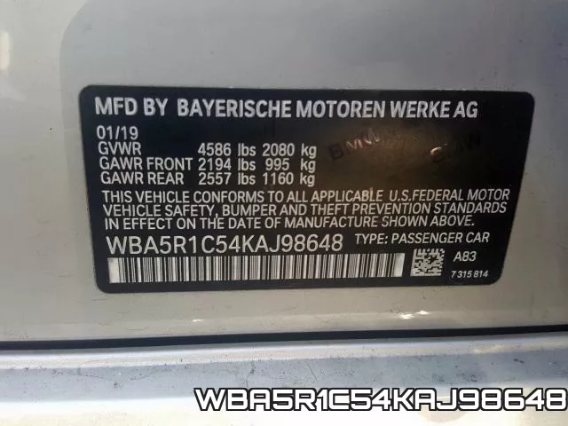 WBA5R1C54KAJ98648 фото 2