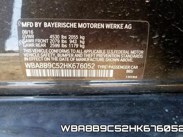 WBA8B9C52HK676052 фото 2