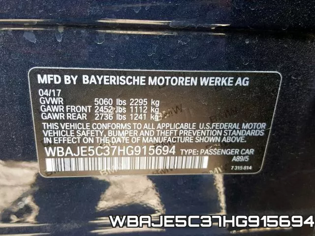 WBAJE5C37HG915694 фото 2