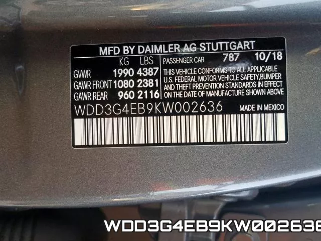 WDD3G4EB9KW002636 фото 2