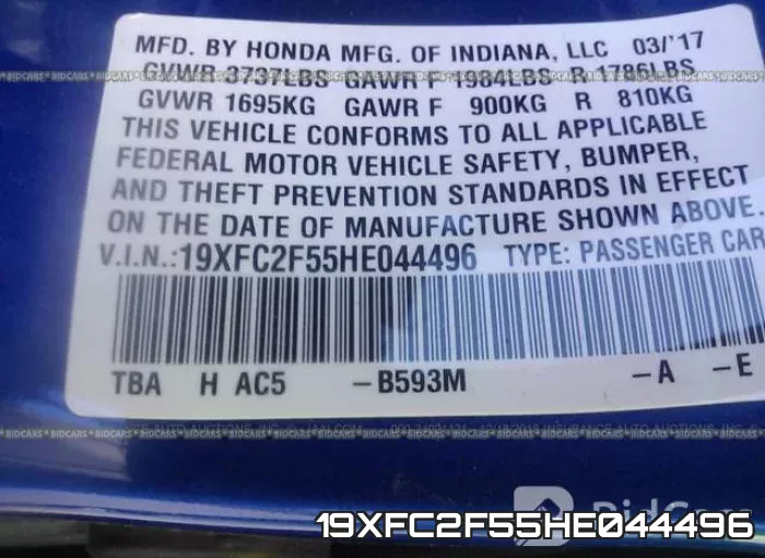 19XFC2F55HE044496 фото 10