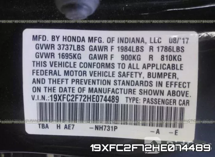 19XFC2F72HE074489 фото 10