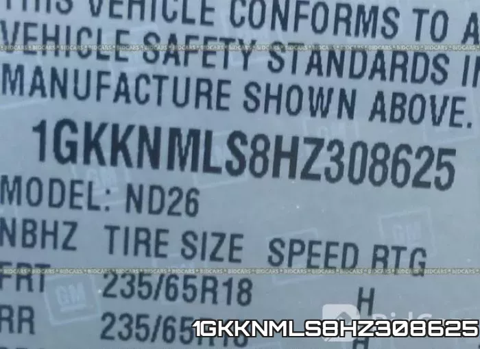1GKKNMLS8HZ308625 фото 10