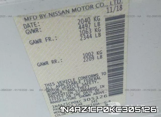 1N4AZ1CP0KC305126 фото 10