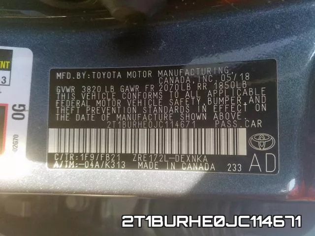 2T1BURHE0JC114671 фото 2