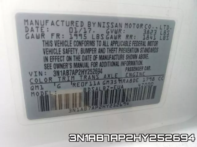 3N1AB7AP2HY252694 фото 2