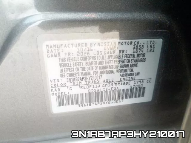 3N1AB7AP3HY210017 фото 2