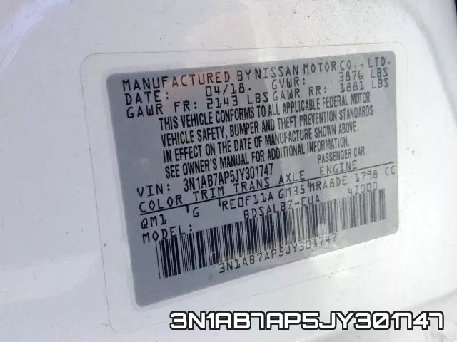 3N1AB7AP5JY301747 фото 2