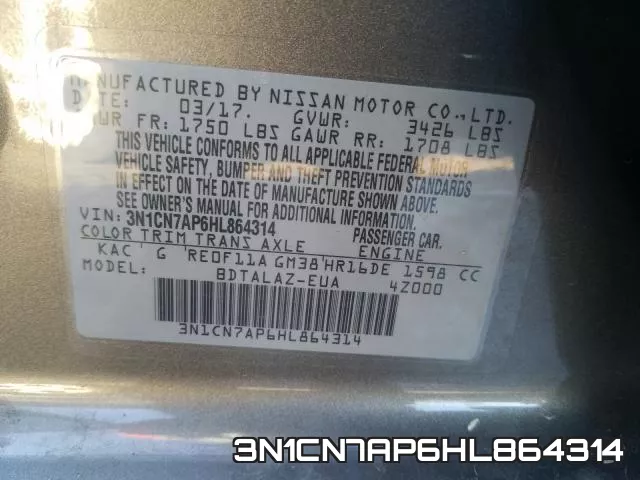 3N1CN7AP6HL864314 фото 2