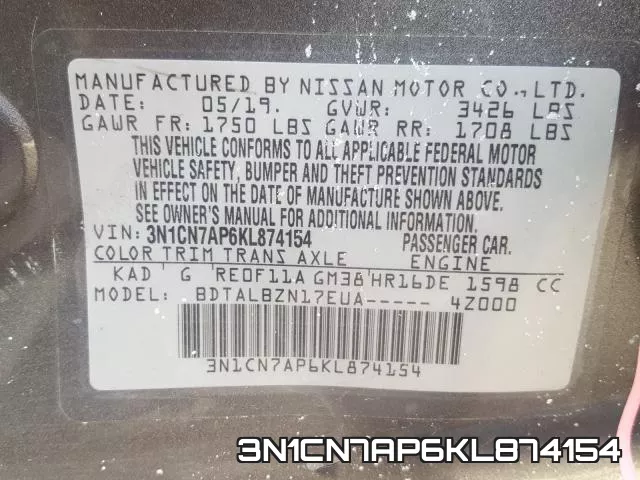 3N1CN7AP6KL874154 фото 2