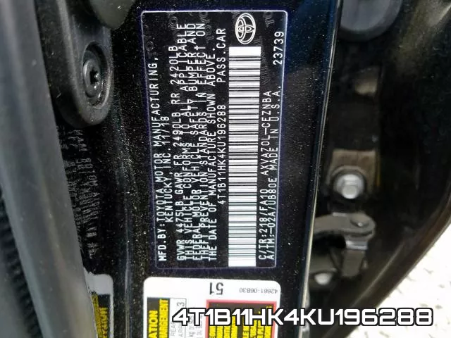 4T1B11HK4KU196288 фото 2