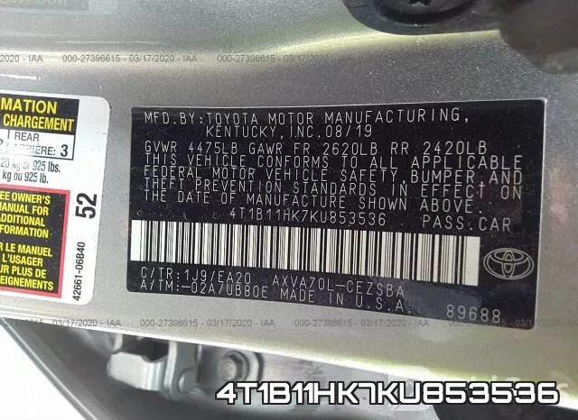 4T1B11HK7KU853536 фото 10