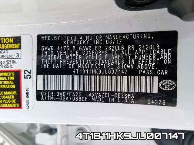 4T1B11HK9JU007147 фото 2