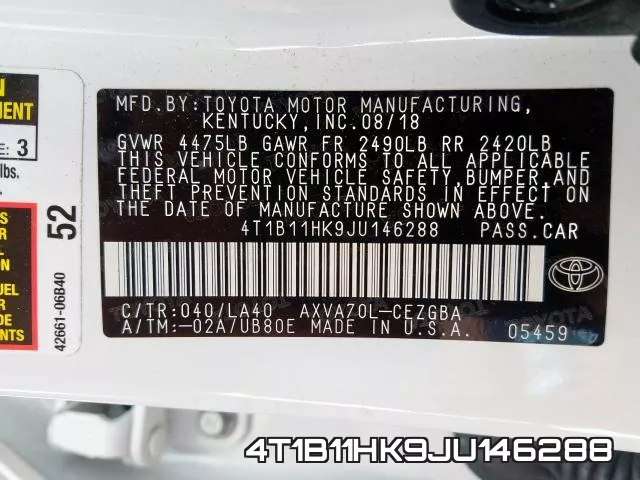 4T1B11HK9JU146288 фото 2