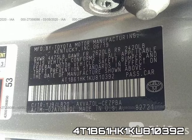 4T1B61HK1KU810392 фото 10