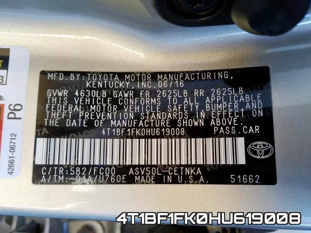 4T1BF1FK0HU619008 фото 2