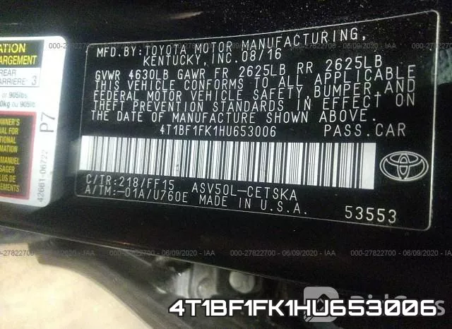 4T1BF1FK1HU653006 фото 10