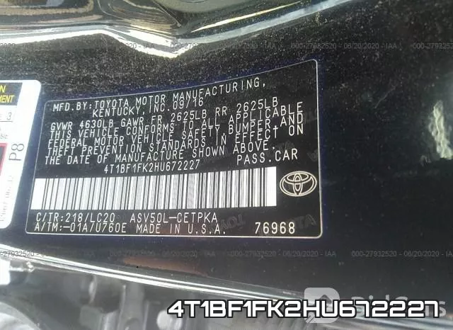 4T1BF1FK2HU672227 фото 10