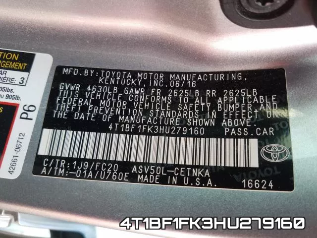 4T1BF1FK3HU279160 фото 2
