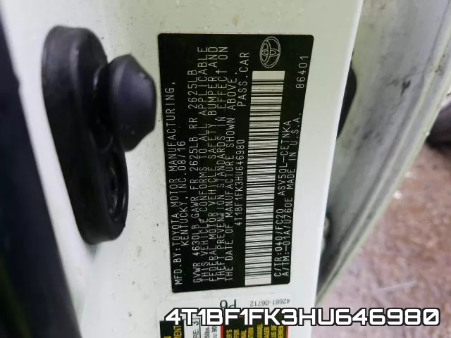 4T1BF1FK3HU646980 фото 2