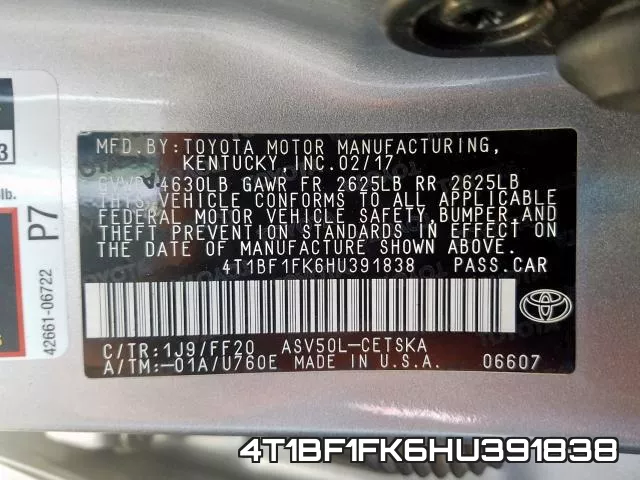 4T1BF1FK6HU391838 фото 2