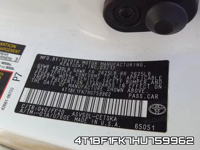 4T1BF1FK7HU759962 фото 2