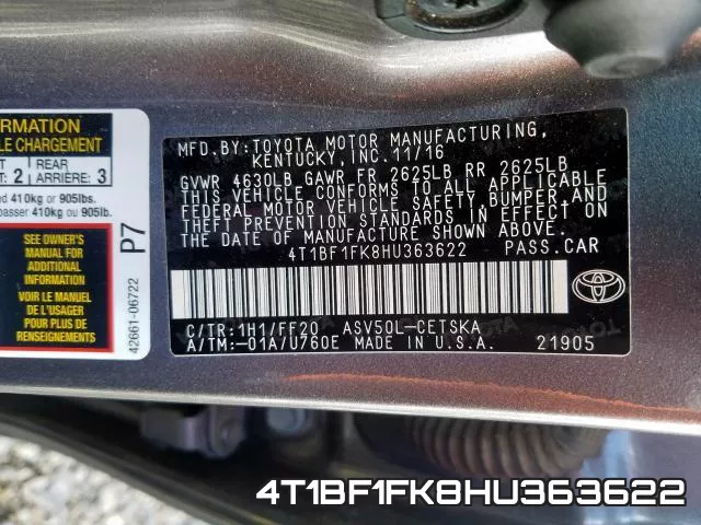 4T1BF1FK8HU363622 фото 2