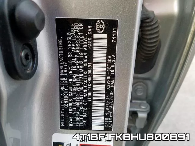 4T1BF1FK8HU800891 фото 2