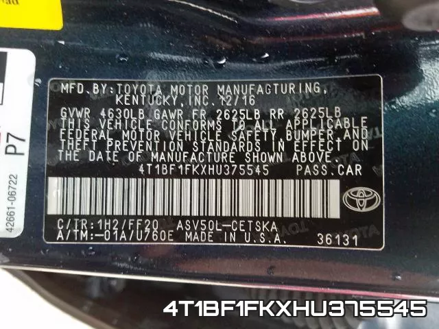 4T1BF1FKXHU375545 фото 2