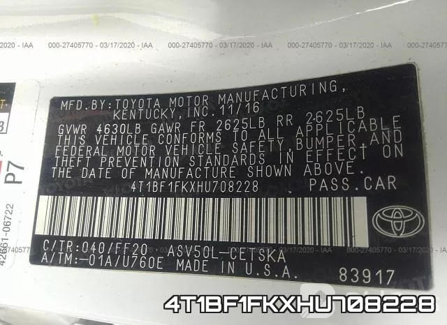 4T1BF1FKXHU708228 фото 10