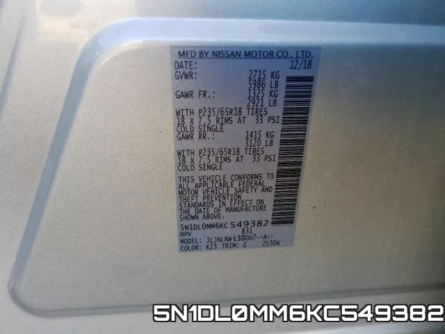 5N1DL0MM6KC549382 фото 2