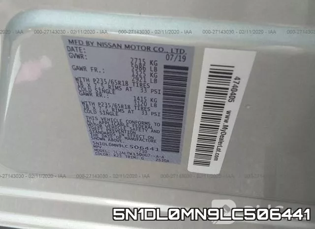 5N1DL0MN9LC506441 фото 10