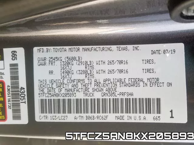 5TFCZ5AN8KX205893 фото 2