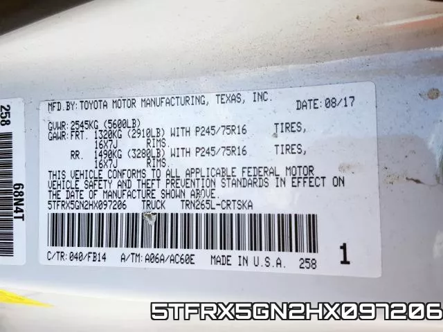 5TFRX5GN2HX097206 фото 2
