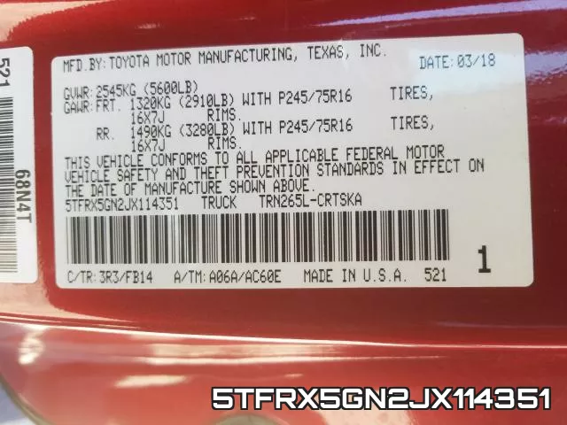 5TFRX5GN2JX114351 фото 2